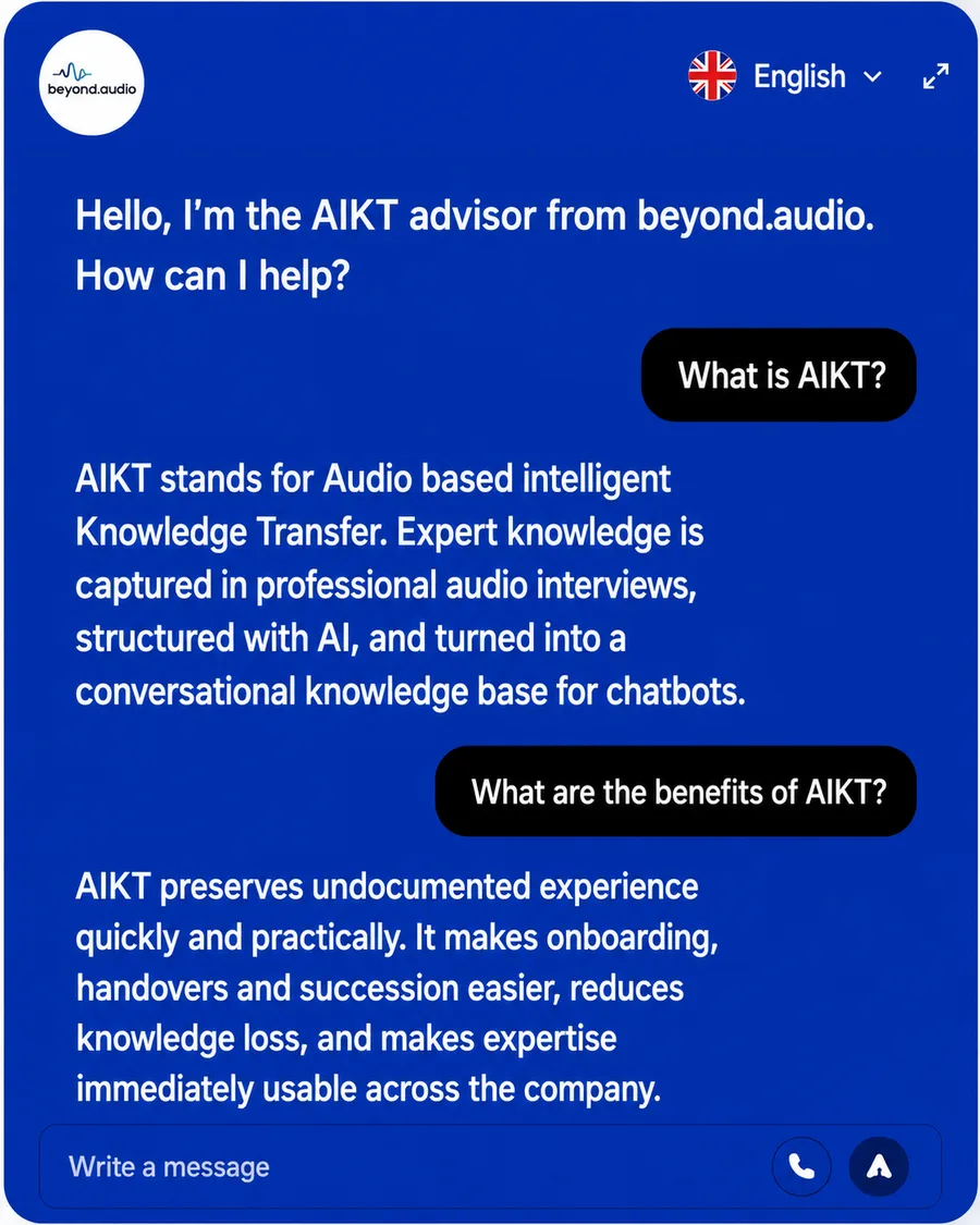 AIKT® Chatbot Beispiel-Konversation auf English